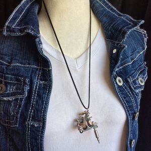 Tattoo Gun Replica Necklace w/Copper Realistic Looking Unique Coils on 28”L Cord
